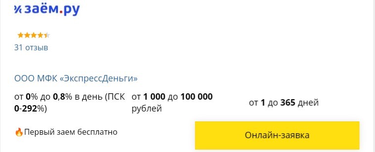 Займ на дебетовую карту